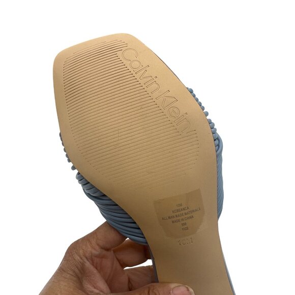 Calvin Klein 10M Beanca Chic Blue Knotted Slide Square Sandals Kitten Heel - Picture 7 of 11